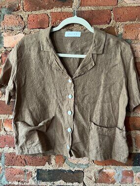 100% linen boxy button up